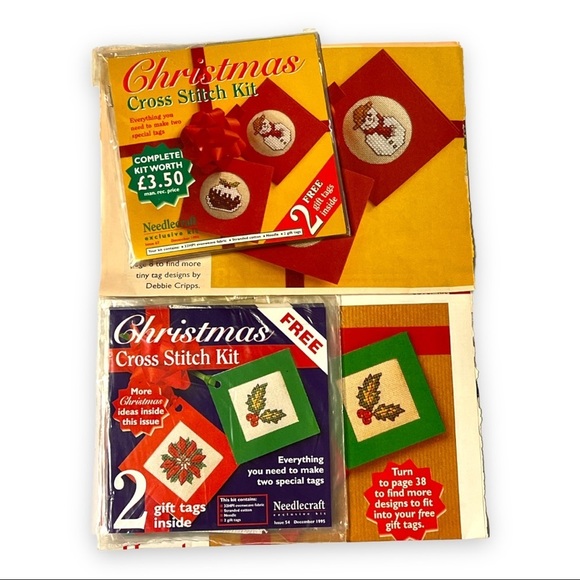 Needlecraft Christmas Cross Stitch Gift Tag Kits Lot of 9 Tree Cards Instruction - Picture 1 of 12